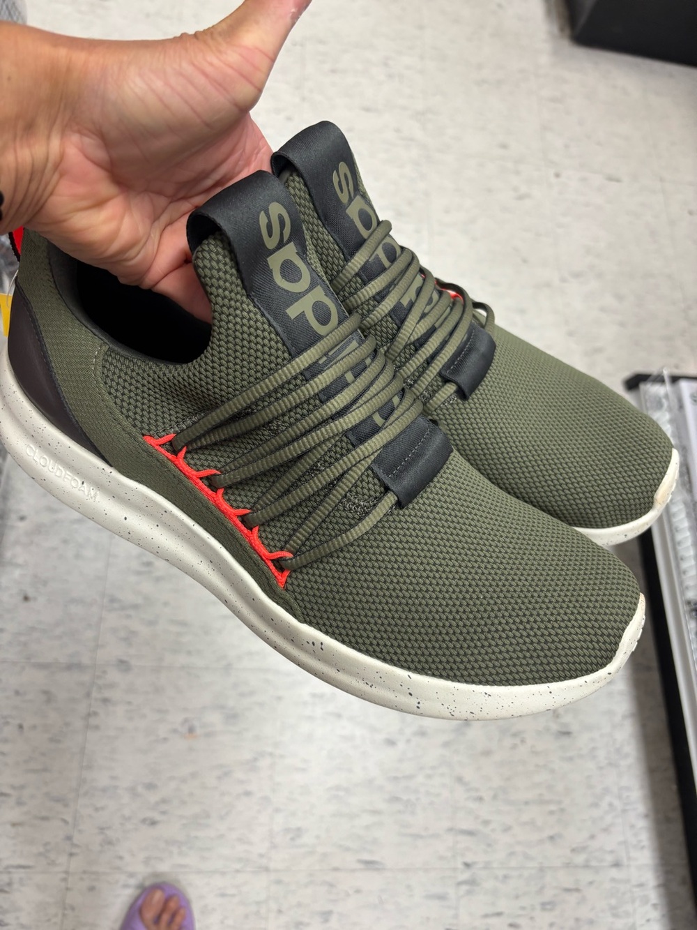Men’s olive green Adidas Cloudfoam comfort athletic shoe size 12